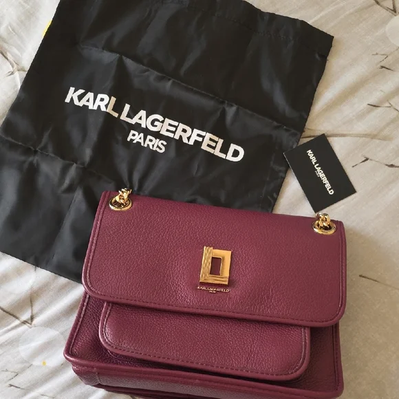 Karl Lagerfeld Plum Shoulder Bag with Gold Chain - Picture 14 of 16